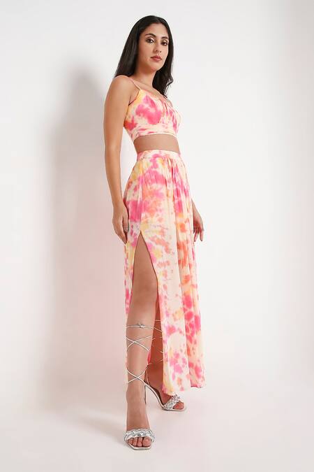 Buy Disha Kahai Multi Color Crepe Scoop Neck Abstract Printed Blouse And Skirt Set Online at Aza Fashions Buy_Disha Kahai_Multi Color Crepe Scoop Neck Abstract Printed Blouse And Skirt Set_Online_at_Aza_Fashions