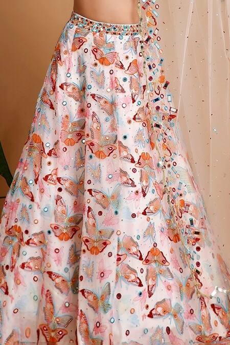 Disha Kahai Multi Color Organza, Net Mirrors, Multicolor Butterfly Print Lehenga Set Online at Aza Fashions Disha Kahai_Multi Color Organza, Net Mirrors, Multicolor Butterfly Print Lehenga Set_Online_at_Aza_Fashions