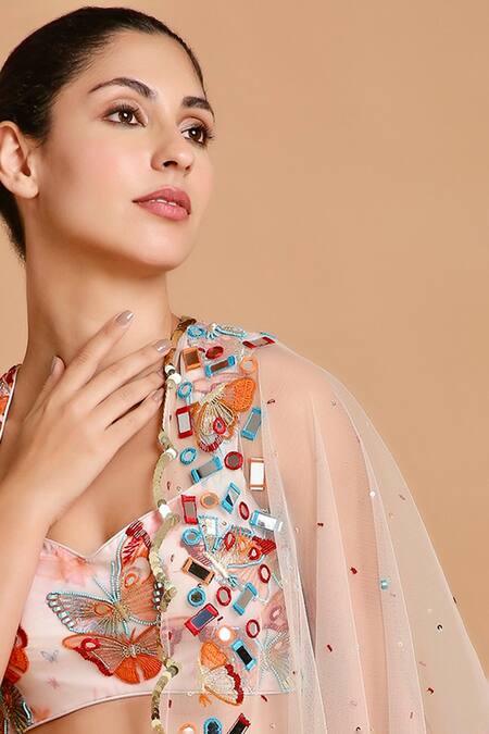 Buy Disha Kahai Multi Color Organza, Net Mirrors, Multicolor Butterfly Print Lehenga Set Online at Aza Fashions Buy_Disha Kahai_Multi Color Organza, Net Mirrors, Multicolor Butterfly Print Lehenga Set_Online_at_Aza_Fashions