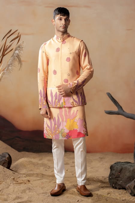 Hilo Design Coralflow Printed Bundi & Kurta Set 