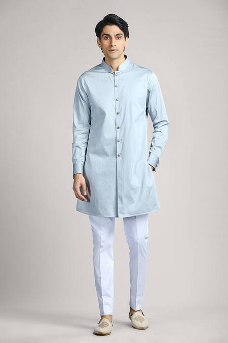 Char Chaand Blue Cotton, Linen, Satin Geometric Bundi Set With Solid Kurta Online at Aza Fashions Char Chaand_Blue Cotton, Linen, Satin Geometric Bundi Set With Solid Kurta _Online_at_Aza_Fashions
