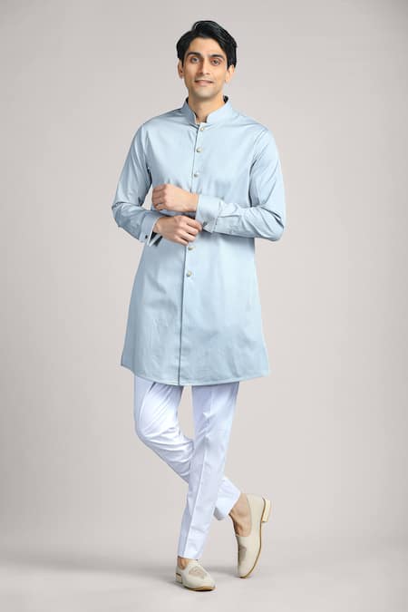 Buy Char Chaand Blue Cotton, Linen, Satin Geometric Bundi Set With Solid Kurta Online at Aza Fashions Buy_Char Chaand_Blue Cotton, Linen, Satin Geometric Bundi Set With Solid Kurta _Online_at_Aza_Fashions