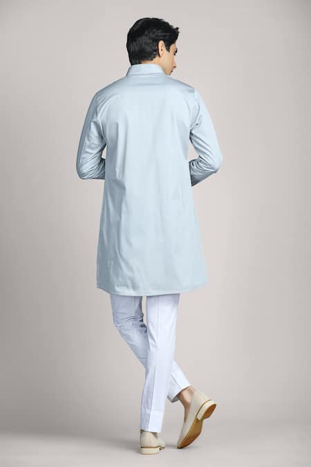 Shop Char Chaand Blue Cotton, Linen, Satin Geometric Bundi Set With Solid Kurta Online at Aza Fashions Shop_Char Chaand_Blue Cotton, Linen, Satin Geometric Bundi Set With Solid Kurta _Online_at_Aza_Fashions