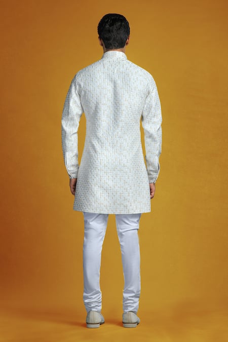 Shop Char Chaand Ivory Silk Embroidery Bullian Bloom Thread Kurta Set at Aza Fashions Shop_Char Chaand_Ivory Silk Embroidery Bullian Bloom Thread Kurta Set _at_Aza_Fashions