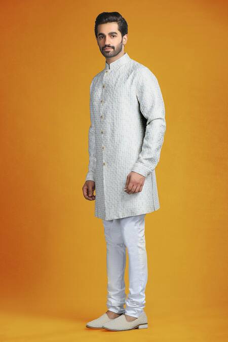 Shop Char Chaand Ivory Silk Embroidery Bullian Bloom Thread Kurta Set Online at Aza Fashions Shop_Char Chaand_Ivory Silk Embroidery Bullian Bloom Thread Kurta Set _Online_at_Aza_Fashions