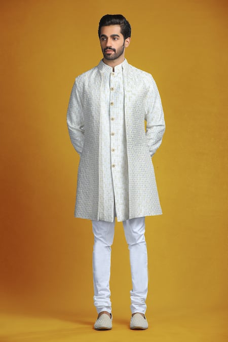 Buy Char Chaand Ivory Silk Embroidery Bullian Bloom Thread Kurta Set Buy_Char Chaand_Ivory Silk Embroidery Bullian Bloom Thread Kurta Set