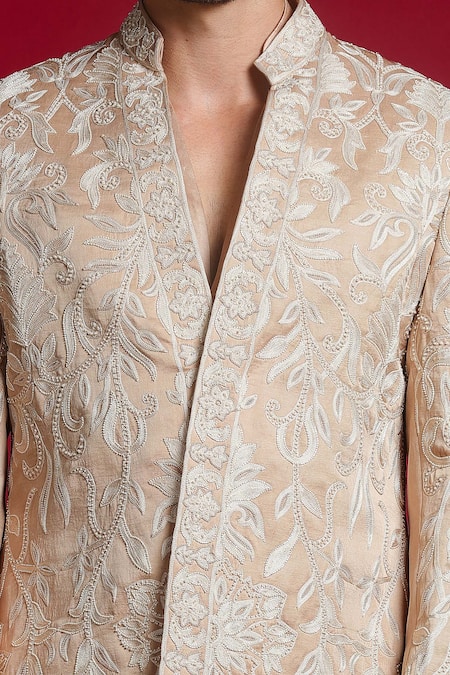 Buy Char Chaand Beige Linen, Satin Embroidery Kashmiri Aari Sherwani Set Online at Aza Fashions Buy_Char Chaand_Beige Linen, Satin Embroidery Kashmiri Aari Sherwani Set _Online_at_Aza_Fashions