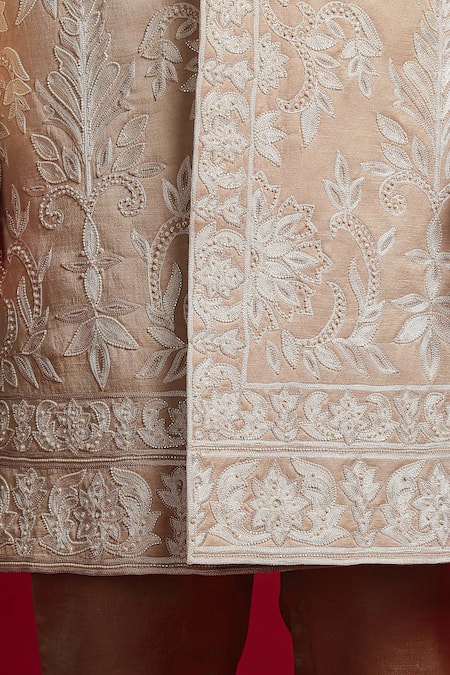 Shop Char Chaand Beige Linen, Satin Embroidery Kashmiri Aari Sherwani Set Online at Aza Fashions Shop_Char Chaand_Beige Linen, Satin Embroidery Kashmiri Aari Sherwani Set _Online_at_Aza_Fashions