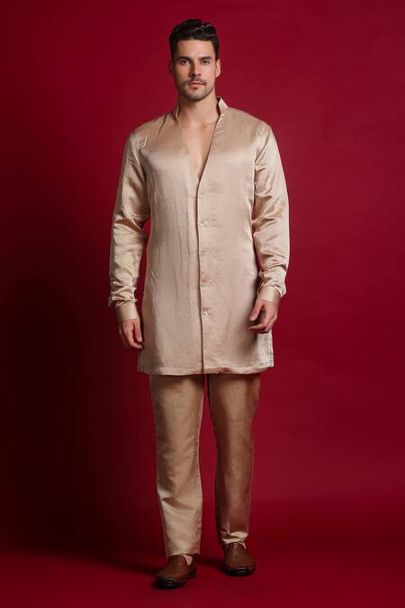 Buy Char Chaand Beige Linen, Satin Embroidery Kashmiri Aari Sherwani Set Buy_Char Chaand_Beige Linen, Satin Embroidery Kashmiri Aari Sherwani Set