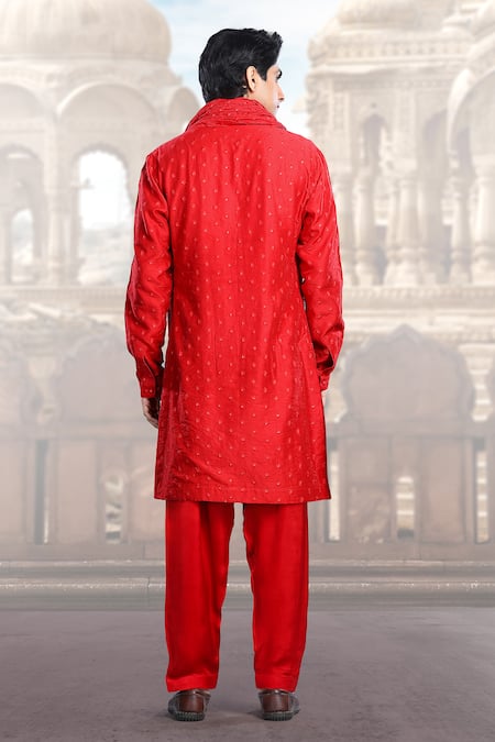 Shop Char Chaand Red Cotton, Georgette, Satin Sequins, Embroidery Bloom Kurta Set at Aza Fashions Shop_Char Chaand_Red Cotton, Georgette, Satin Sequins, Embroidery Bloom Kurta Set _at_Aza_Fashions