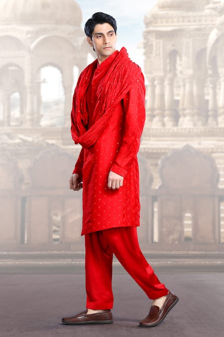 Char Chaand Red Cotton, Georgette, Satin Sequins, Embroidery Bloom Kurta Set Online at Aza Fashions Char Chaand_Red Cotton, Georgette, Satin Sequins, Embroidery Bloom Kurta Set _Online_at_Aza_Fashions