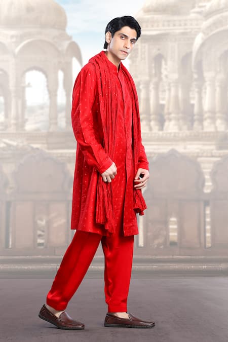 Buy Char Chaand Red Cotton, Georgette, Satin Sequins, Embroidery Bloom Kurta Set Online at Aza Fashions Buy_Char Chaand_Red Cotton, Georgette, Satin Sequins, Embroidery Bloom Kurta Set _Online_at_Aza_Fashions