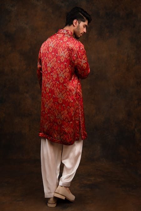 Char Chaand Red Ikat Print Kurta 