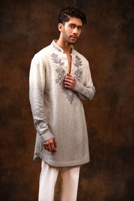 Buy Char Chaand Off White Silk Embroidery Ombre Chikankari Mirror Kurta Online at Aza Fashions Buy_Char Chaand_Off White Silk Embroidery Ombre Chikankari Mirror Kurta _Online_at_Aza_Fashions