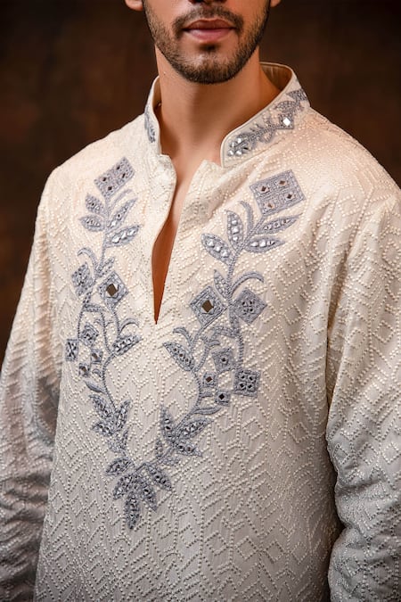 Buy Char Chaand Off White Silk Embroidery Ombre Chikankari Mirror Kurta Buy_Char Chaand_Off White Silk Embroidery Ombre Chikankari Mirror Kurta