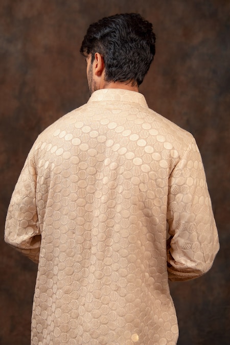 Shop Char Chaand Peach Silk Embroidery Chikankari Kurta at Aza Fashions Shop_Char Chaand_Peach Silk Embroidery Chikankari Kurta _at_Aza_Fashions