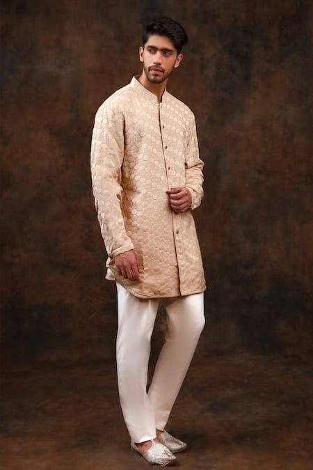 Buy Char Chaand Peach Silk Embroidery Chikankari Kurta Online at Aza Fashions Buy_Char Chaand_Peach Silk Embroidery Chikankari Kurta _Online_at_Aza_Fashions