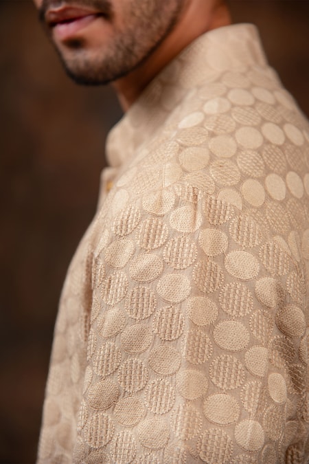 Buy Char Chaand Peach Silk Embroidery Chikankari Kurta Buy_Char Chaand_Peach Silk Embroidery Chikankari Kurta