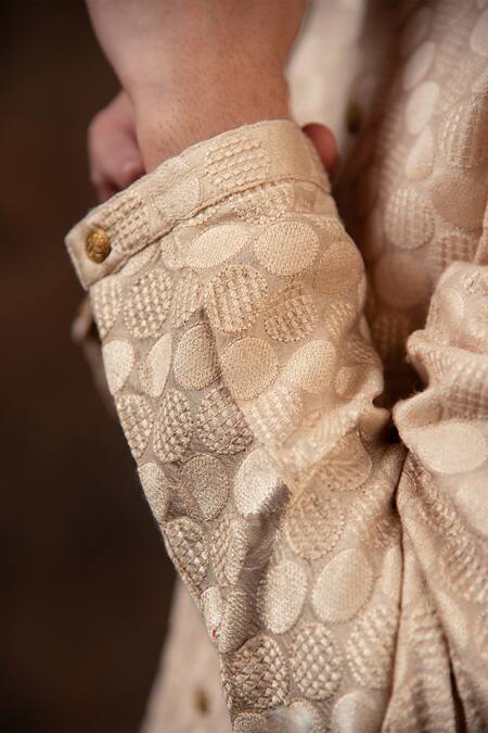 Shop Char Chaand Peach Silk Embroidery Chikankari Kurta Shop_Char Chaand_Peach Silk Embroidery Chikankari Kurta