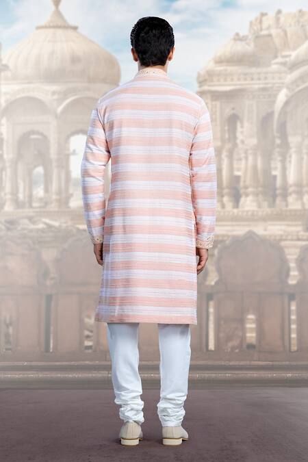 Shop Char Chaand Pink Silk Diamonds Dori And Mirror Embroidered Kurta at Aza Fashions Shop_Char Chaand_Pink Silk Diamonds Dori And Mirror Embroidered Kurta _at_Aza_Fashions