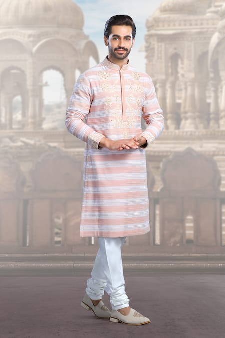 Char Chaand Pink Silk Diamonds Dori And Mirror Embroidered Kurta Online at Aza Fashions Char Chaand_Pink Silk Diamonds Dori And Mirror Embroidered Kurta _Online_at_Aza_Fashions