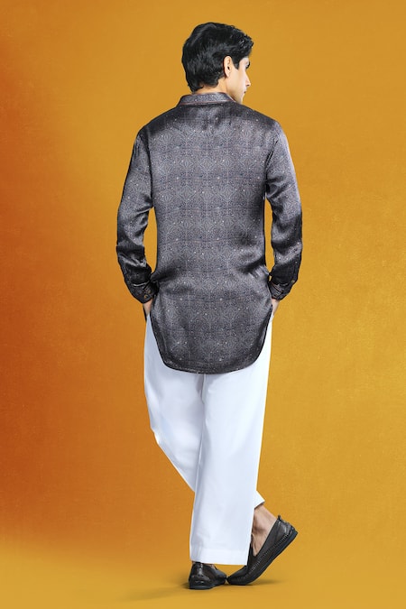 Char Chaand Grey Boho Tribal Art Short Shirt Kurta 