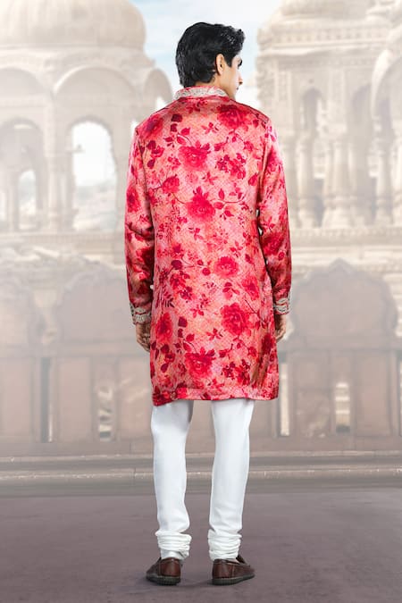 Shop Char Chaand Pink Satin, Silk Embroidery, Mirrors Bagh Jaal Printed And Kurta at Aza Fashions Shop_Char Chaand_Pink Satin, Silk Embroidery, Mirrors Bagh Jaal Printed And Kurta _at_Aza_Fashions