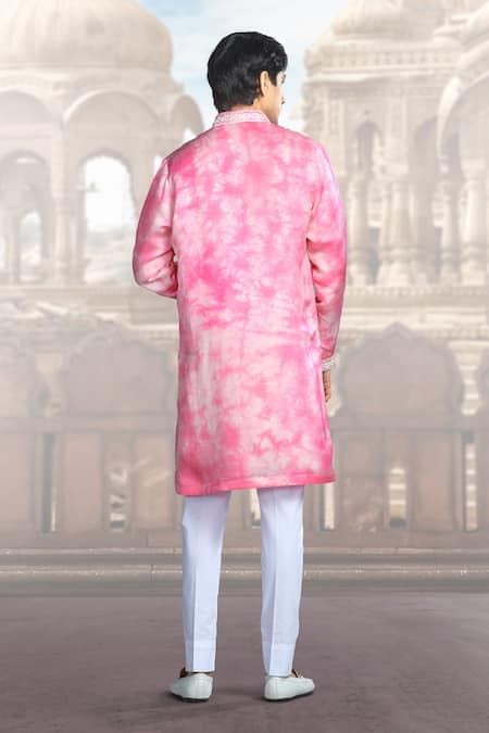 Shop Char Chaand Pink Linen, Satin Mirrors, Embroidery Tie Dye Kurta at Aza Fashions Shop_Char Chaand_Pink Linen, Satin Mirrors, Embroidery Tie Dye Kurta _at_Aza_Fashions