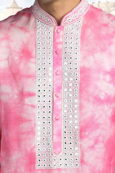 Buy Char Chaand Pink Linen, Satin Mirrors, Embroidery Tie Dye Kurta Online at Aza Fashions Buy_Char Chaand_Pink Linen, Satin Mirrors, Embroidery Tie Dye Kurta _Online_at_Aza_Fashions