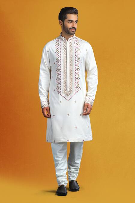 Char Chaand Cream Linen Diamonds Dori And Sheesha Embroidered Kurta Online at Aza Fashions Char Chaand_Cream Linen Diamonds Dori And Sheesha Embroidered Kurta _Online_at_Aza_Fashions