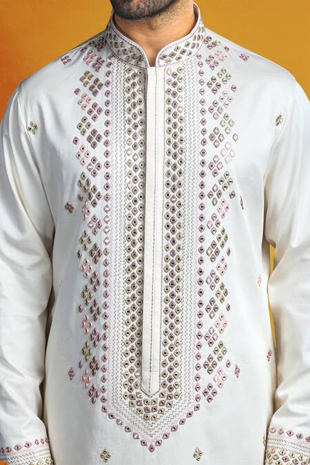 Buy Char Chaand Cream Linen Diamonds Dori And Sheesha Embroidered Kurta Online at Aza Fashions Buy_Char Chaand_Cream Linen Diamonds Dori And Sheesha Embroidered Kurta _Online_at_Aza_Fashions