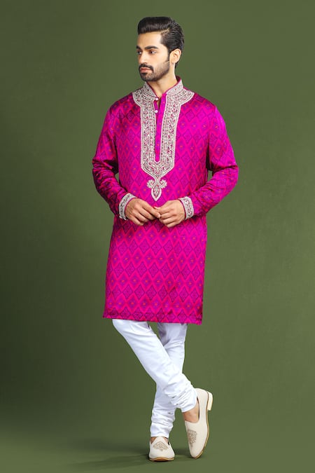 Buy Char Chaand Pink Linen, Satin Embroidery Ikat Print Kurta Online at Aza Fashions Buy_Char Chaand_Pink Linen, Satin Embroidery Ikat Print Kurta _Online_at_Aza_Fashions