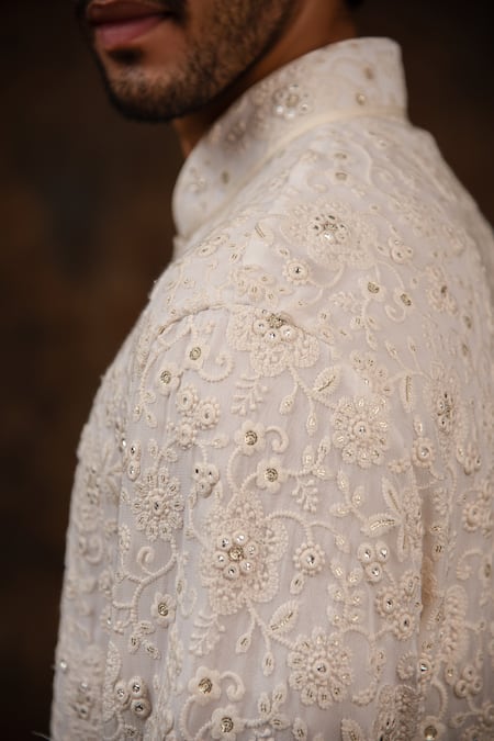 Buy_Char Chaand_Cream Cotton, Silk Sequins, Embroidery Floral Blossom Kurta 