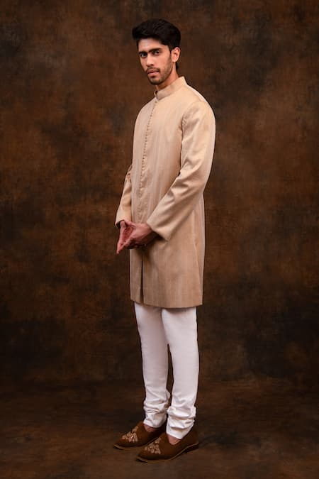 Shop Char Chaand Beige Silk Thread Textured Kurta at Aza Fashions Shop_Char Chaand_Beige Silk Thread Textured Kurta _at_Aza_Fashions