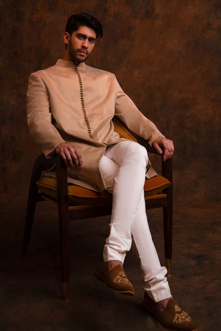 Char Chaand Beige Silk Thread Textured Kurta Online at Aza Fashions Char Chaand_Beige Silk Thread Textured Kurta _Online_at_Aza_Fashions