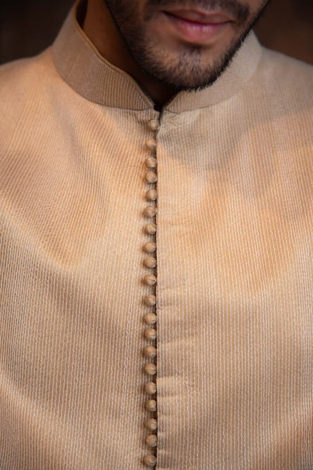 Char Chaand Beige Silk Thread Textured Kurta at Aza Fashions Char Chaand_Beige Silk Thread Textured Kurta _at_Aza_Fashions