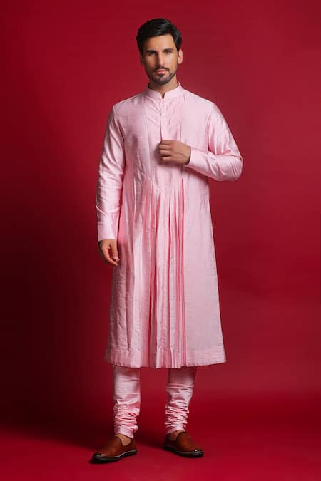 Buy_Char Chaand_Pink Silk Sequins, Embroidery, Beads Floral Jaal Sherwani Set 