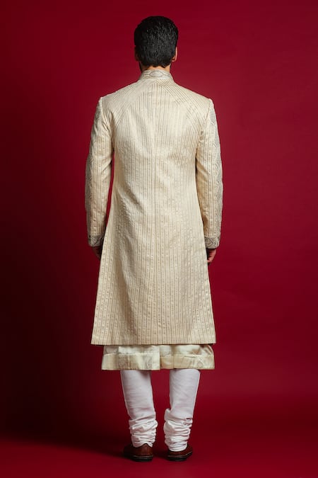 Char Chaand Gota Embroidered Ivory Sherwani Set 