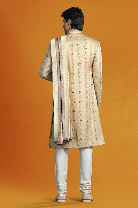 Char Chaand Floral Embroidered Beige Sherwani Set 