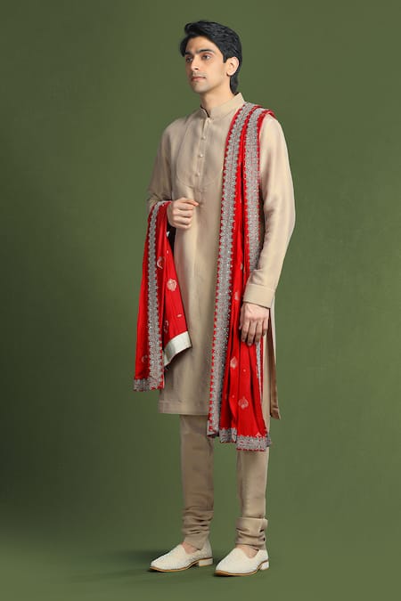 Char Chaand Beige Linen, Satin Embroidery, Sequins, Zari Floral Zardozi Sherwani Set Online at Aza Fashions Char Chaand_Beige Linen, Satin Embroidery, Sequins, Zari Floral Zardozi Sherwani Set _Online_at_Aza_Fashions