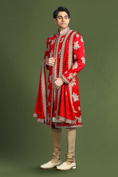 Buy Char Chaand Beige Linen, Satin Embroidery, Sequins, Zari Floral Zardozi Sherwani Set Online at Aza Fashions Buy_Char Chaand_Beige Linen, Satin Embroidery, Sequins, Zari Floral Zardozi Sherwani Set _Online_at_Aza_Fashions