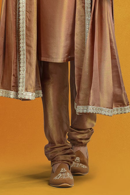 Shop Char Chaand Brown Linen, Tissue Embroidery, Sequins, Paisley Print Zardozi Sherwani Set Online at Aza Fashions Shop_Char Chaand_Brown Linen, Tissue Embroidery, Sequins, Paisley Print Zardozi Sherwani Set _Online_at_Aza_Fashions