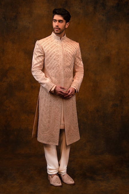 Char Chaand Floral Aari Embroidered Sherwani Set 