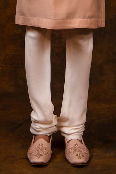 Char Chaand_Peach Silk Beads, Embroidery, Zari Floral Sherwani Set _Online_at_Aza_Fashions