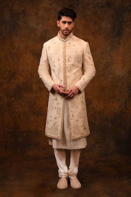 Char Chaand Floral Hand Embroidered Sherwani Set 