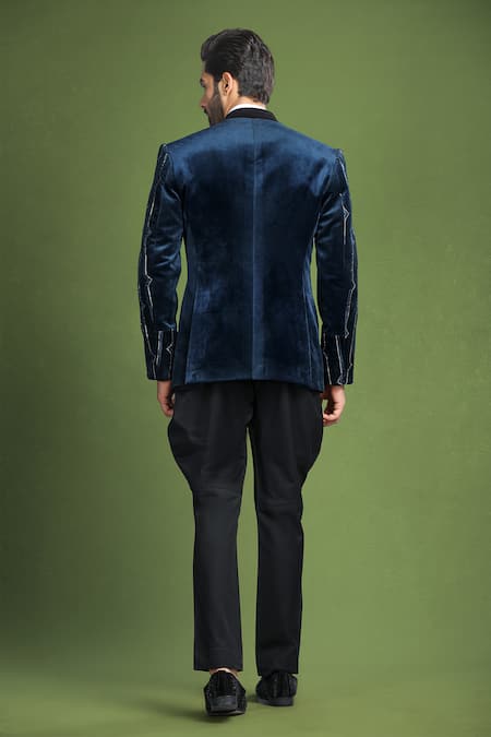 Char Chaand Navy Blue Abstract Motif Tuxedo 