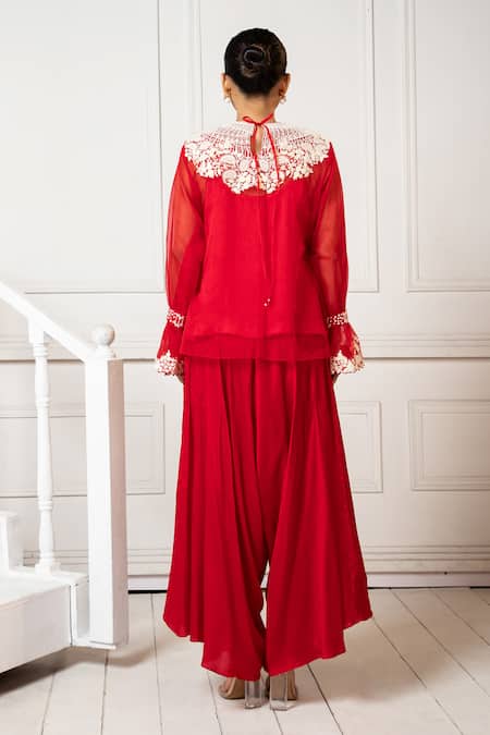 Oshi By Shikha Floral Embroidered Tasselled Top & Draped Pant 