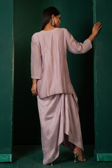 Oshi By Shikha Purple Sequin Embroidered Kurta & Dhoti Set 