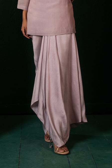 Oshi By Shikha_Purple Chanderi, Silk Sequins, Cut Work Split Embroidered Kurta And Dhoti Set _Online_at_Aza_Fashions