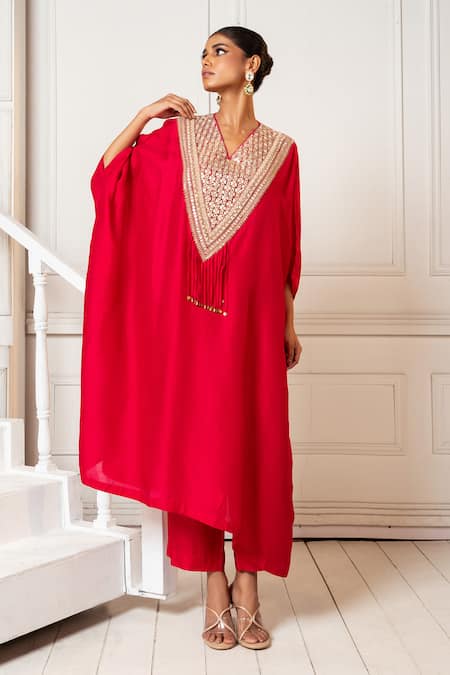 Oshi By Shikha Embroidered Yoke Kaftan & Pant Set 